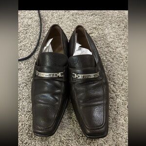 Authentic Prada Classic Dress Brown Leather Loafers With Logo Size 40(7)